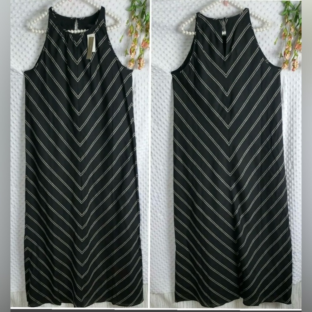 J CREW NWT LINEN MAXI DRESS CHEVRON STRIPE BLACK 12
